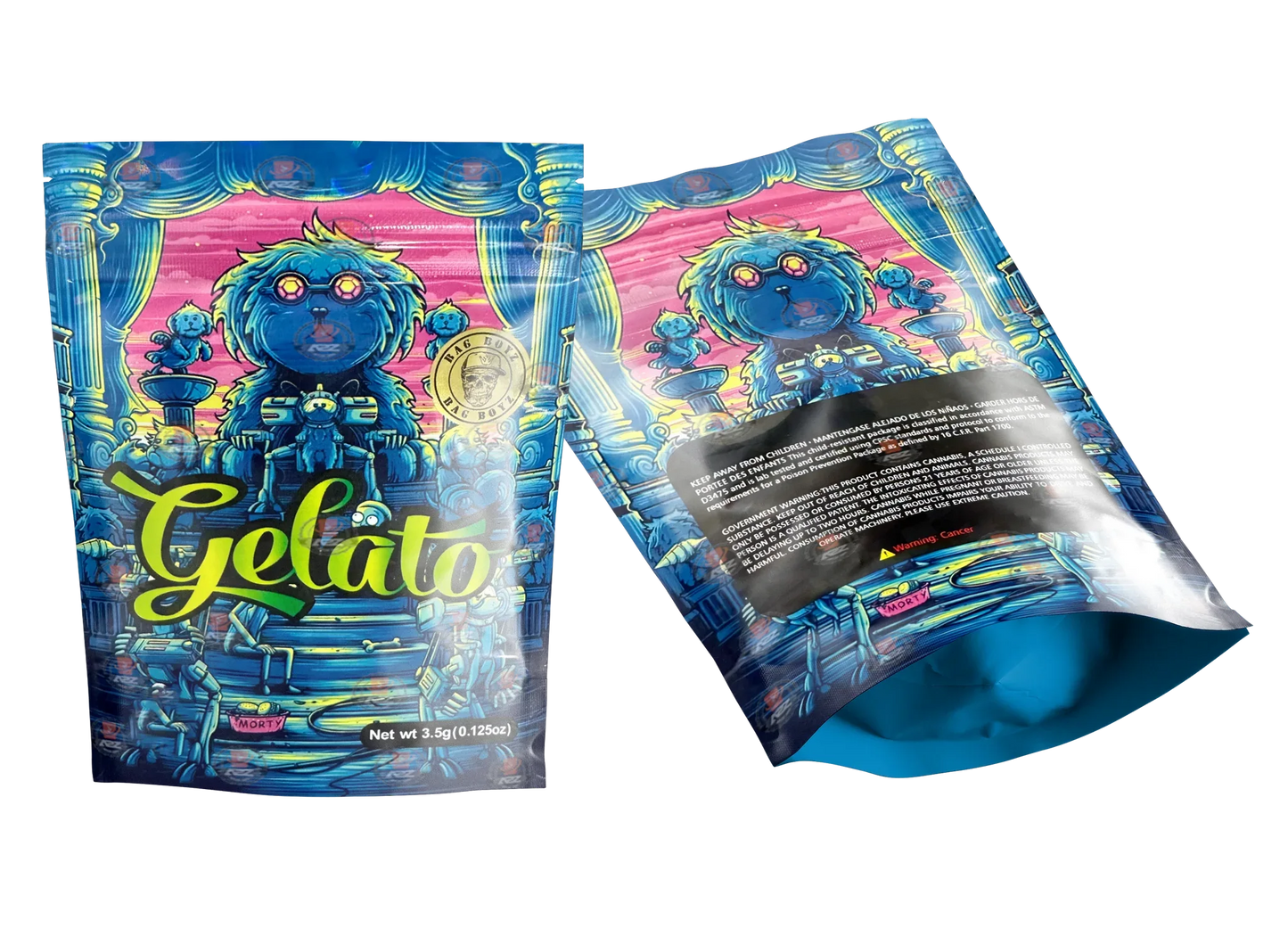 Gelato Mylar bag 3.5g Bag Boyz Morty Holographic Packaging Only - Black Unicorn Hub