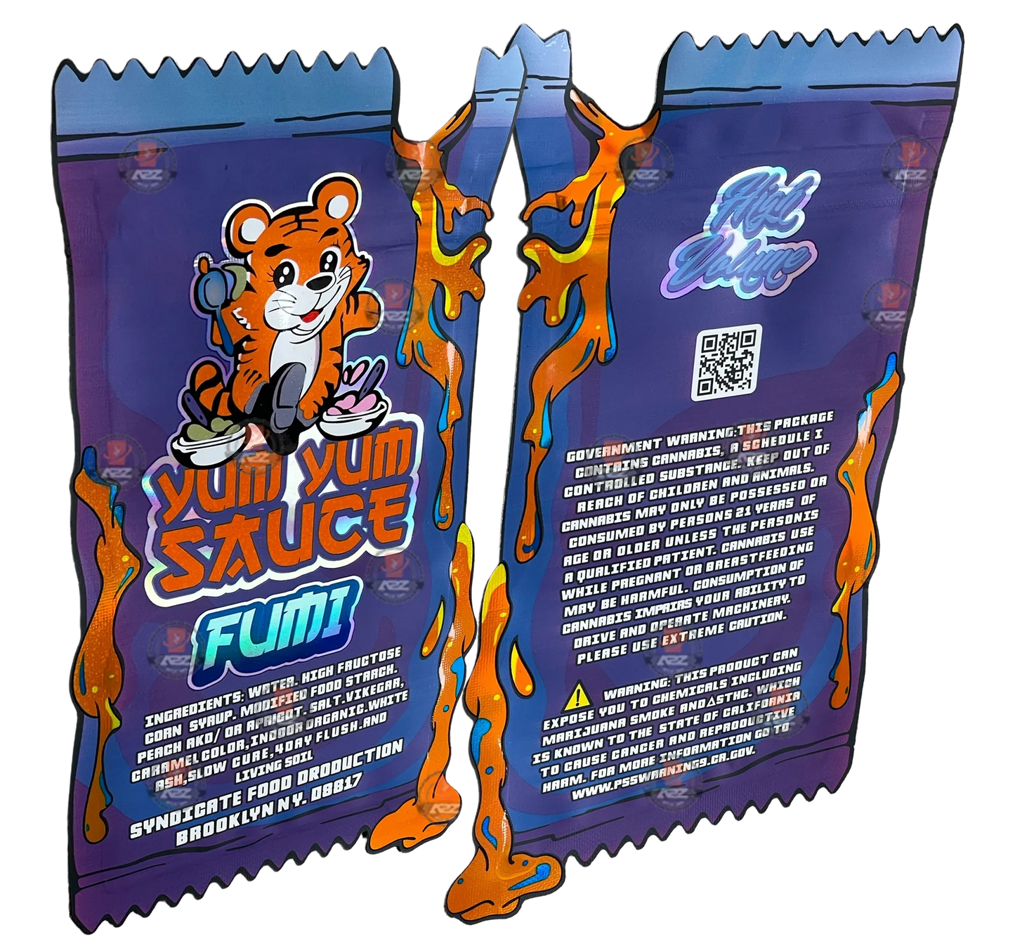 Fumi Yum Yum Sauce cut out Mylar Bags 3.5g Die Cut Holographic - Black Unicorn Hub