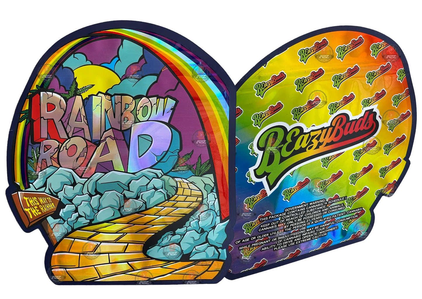 Rainbow Road Mylar Bag 3.5G Holographic Cut Out - Black Unicorn Hub