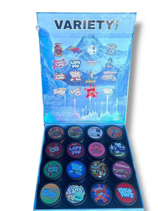 Variety Pack Exotics Glass Jars - Varity Pack 16 Strains in box Empty Jars
