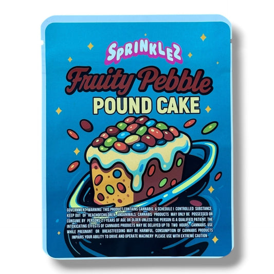 Sprinklez Fruity P Pound Cake 3.5G Mylar sticker Bags -With stickers and label