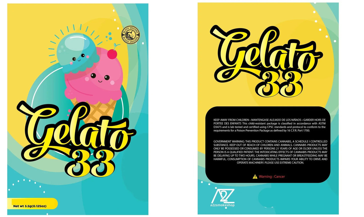 Black Unicorn - Gelato 33 Mylar bag 3.5g For Flower - Black Unicorn Hub