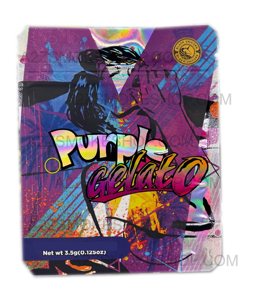 Black Unicorn Purple Gelato Holographic Mylar bag 3.5g For Flower