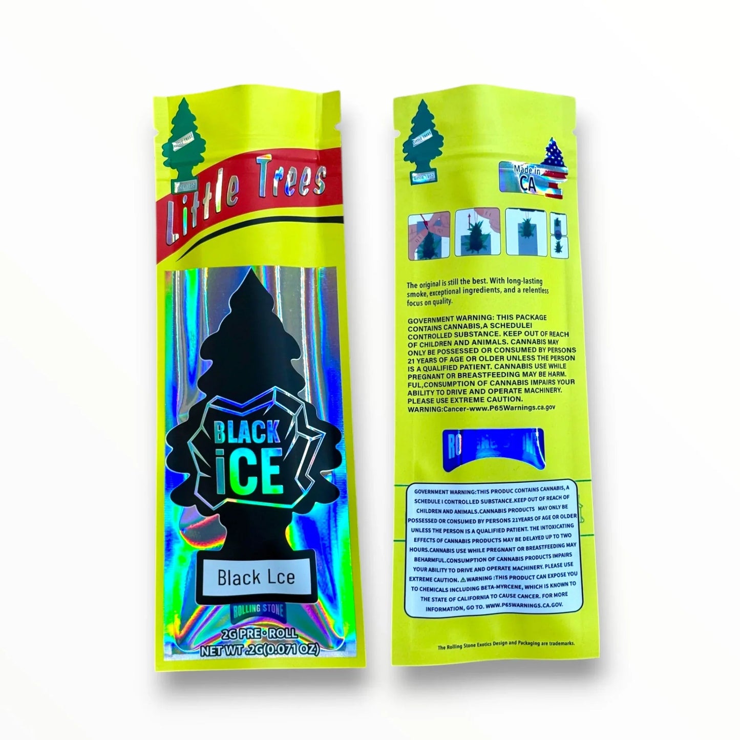 Little Trees Black Ice 2 Gram Pre Roll Packaging Net Wt. 2g(0.071oz) Holographic - Black Unicorn Hub