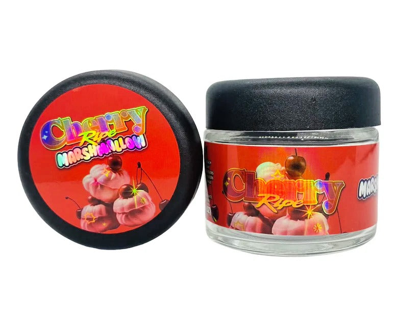 Cherry Ripe Marshmallow 3.5g Glass Jars with Holographic Stickers
