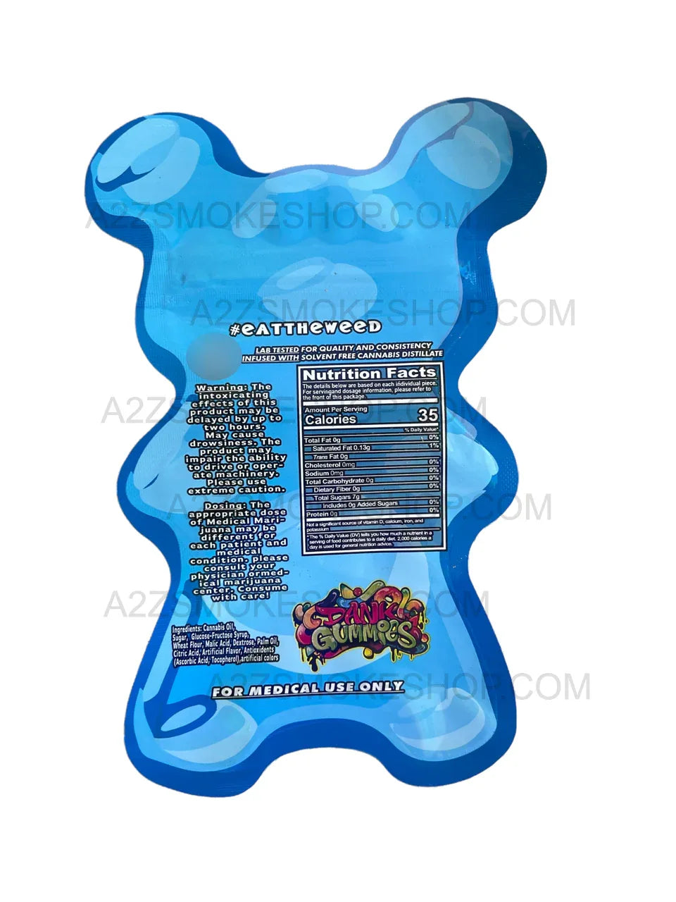 Dank Gummies Cut out 500mg Mylar Bag with window Blue - Packaging Only - Black Unicorn Hub