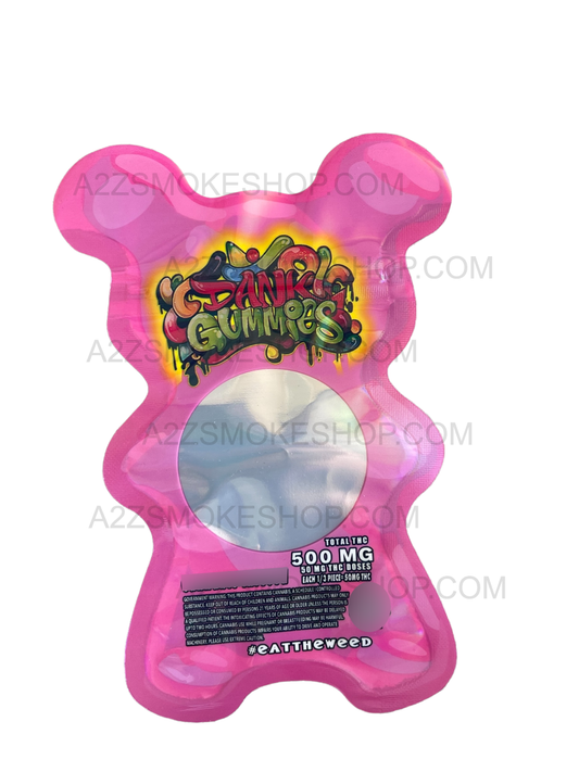 Dank Gummies Cut out 500mg Mylar Bag with window Pink- Packaging Only