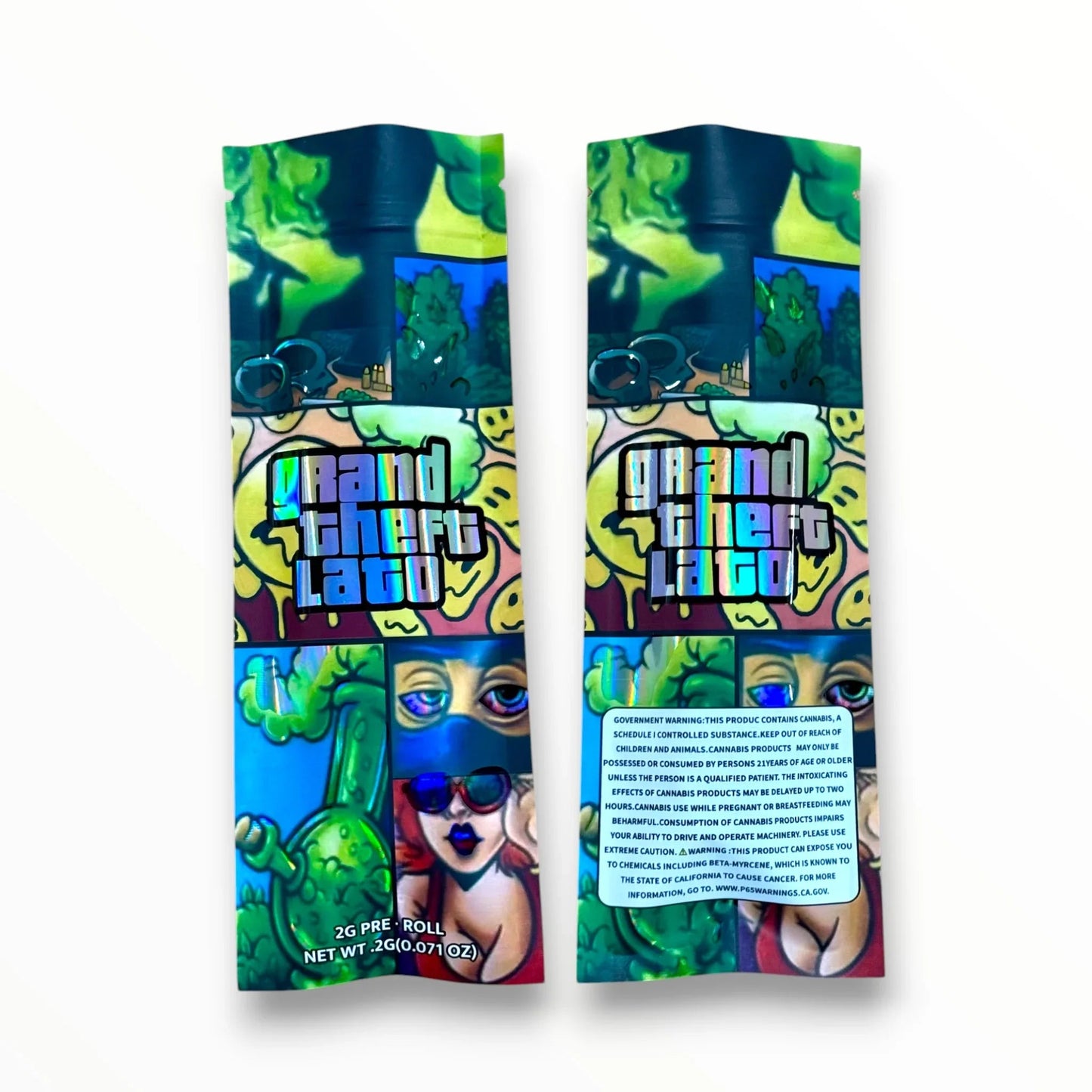 Grand Theft Lato 2 Gram Pre Roll Packaging Net Wt. 2g(0.071oz) Holographic - Black Unicorn Hub