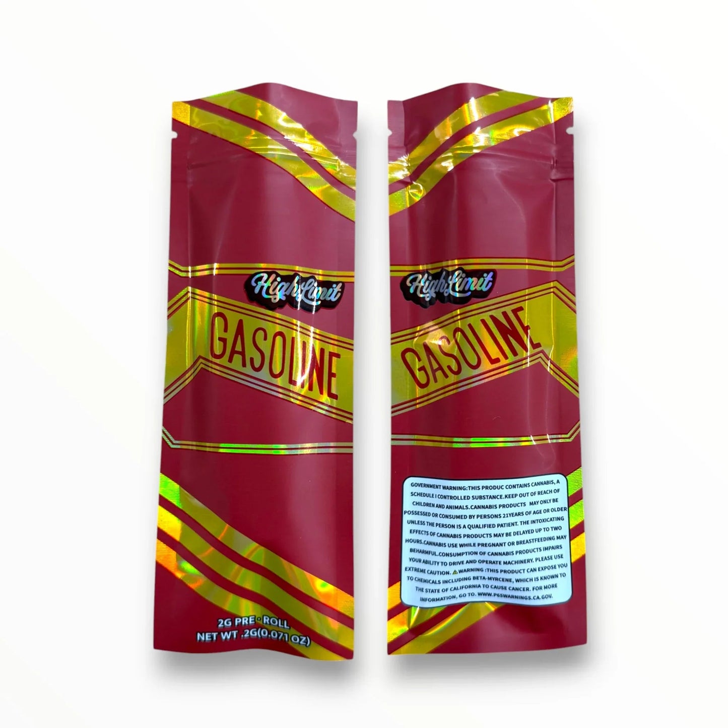 Gasoline High Limit 2 Gram Pre Roll Packaging Net Wt. 2g(0.071oz) Holographic - Black Unicorn Hub