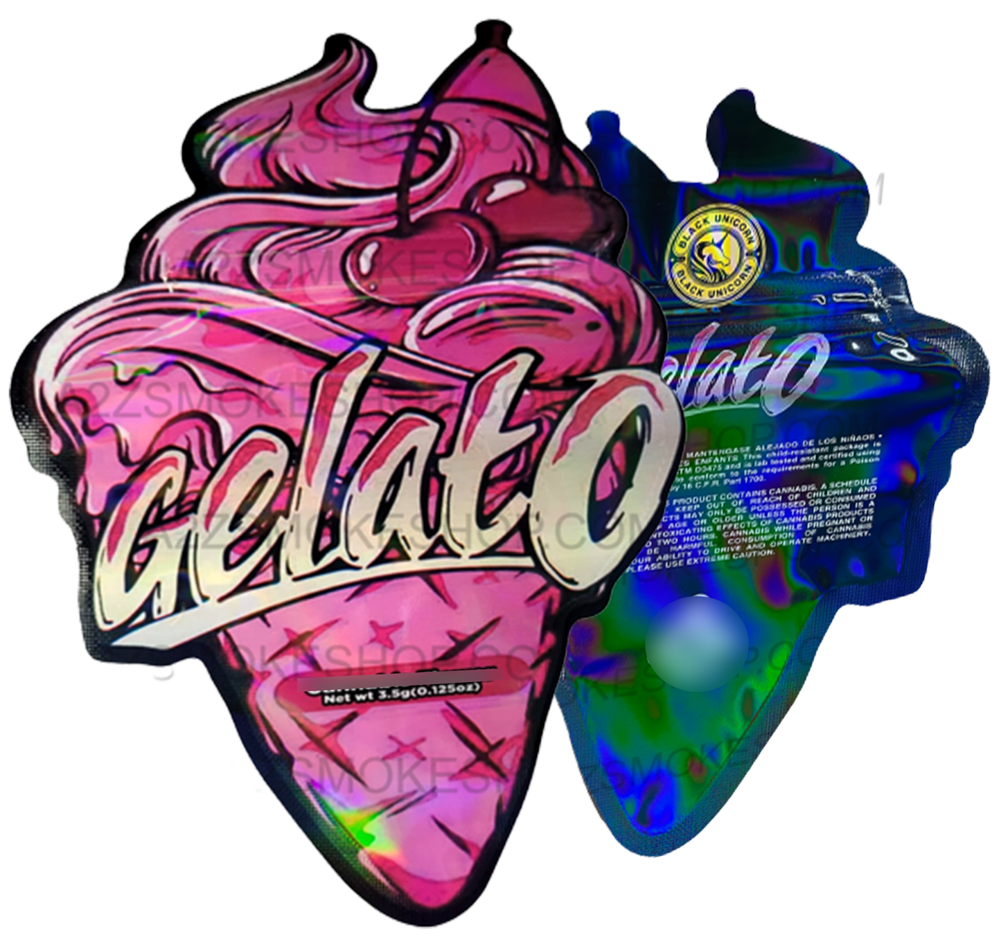 Black Unicorn Gelato cut out Holographic Mylar bag 3.5g
