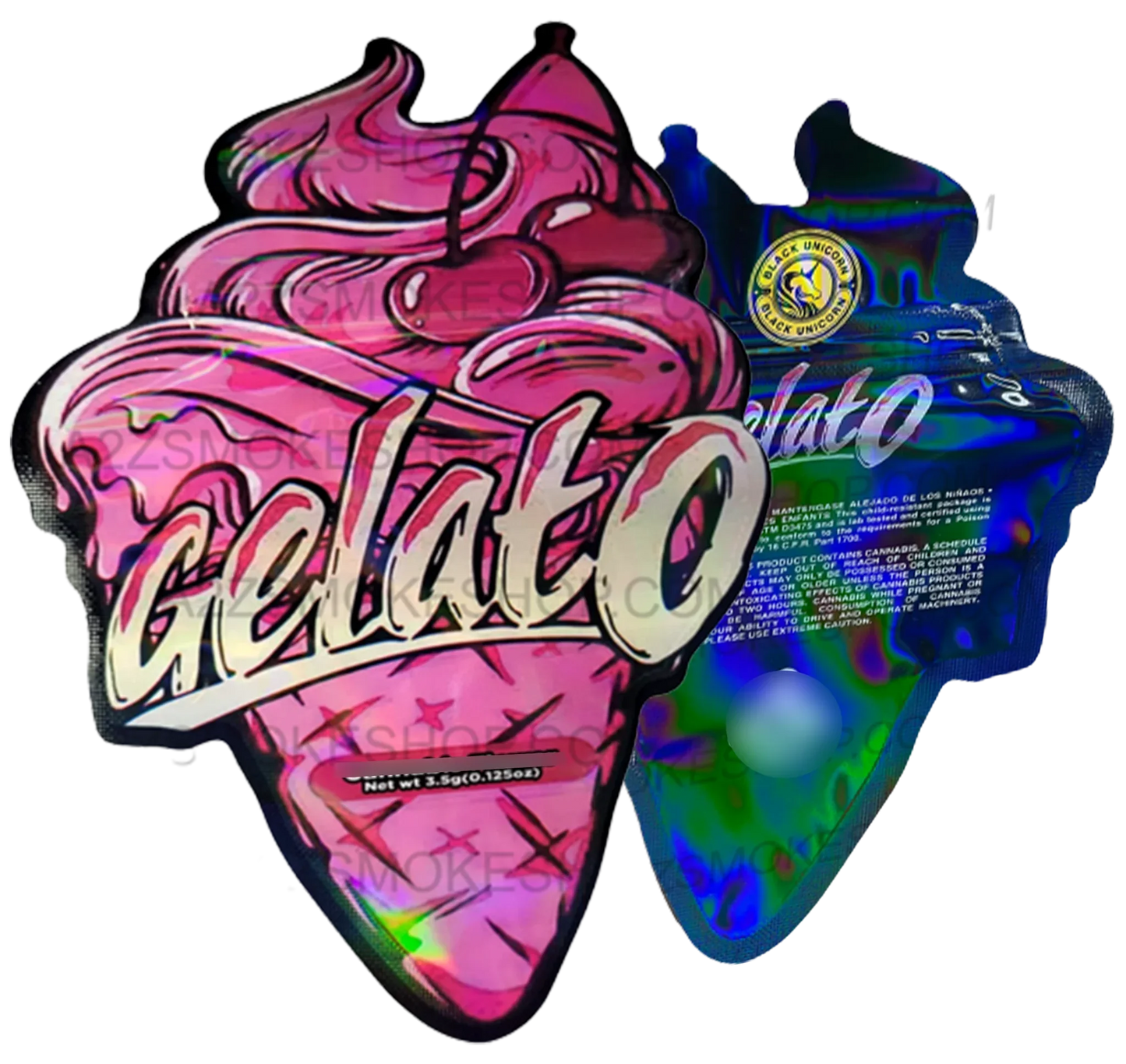 Black Unicorn Gelato cut out Holographic Mylar bag 3.5g - Black Unicorn Hub