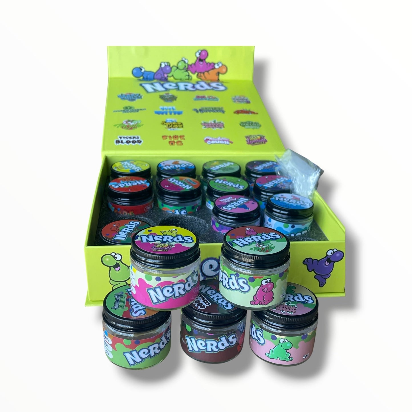 Medicated Nerds Variety Pack 16-1oz Jars in a box - Empty packaging only