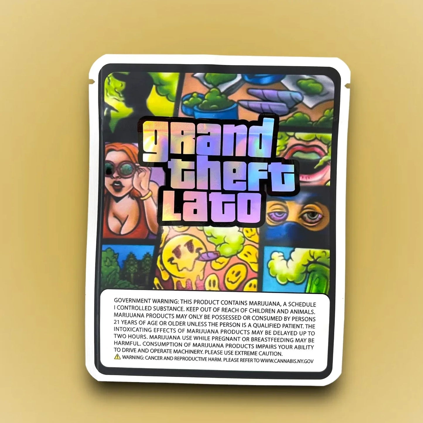 Grand Theft Lato 3.5G Mylar Bags Holographic - Black Unicorn Hub