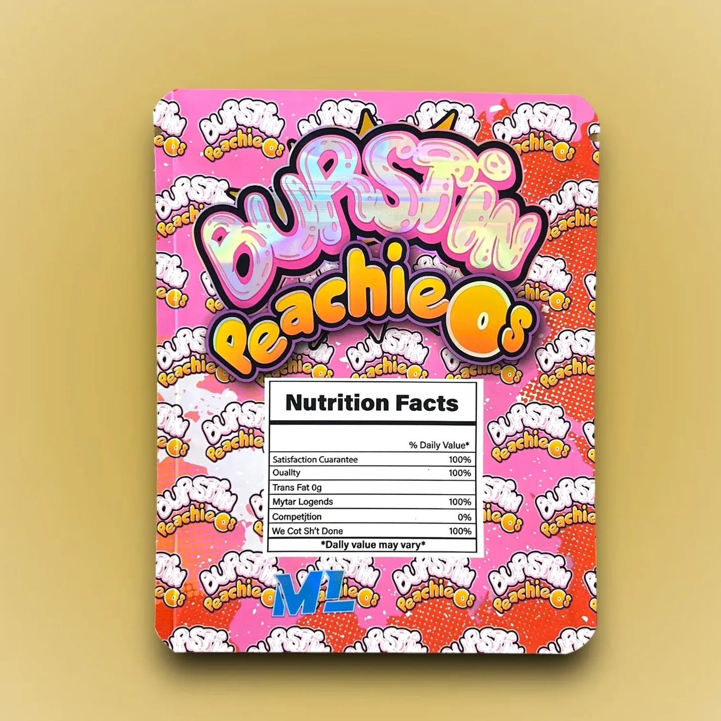 Burstin Peachieos 3.5G Mylar Bags Holographic - Black Unicorn Hub