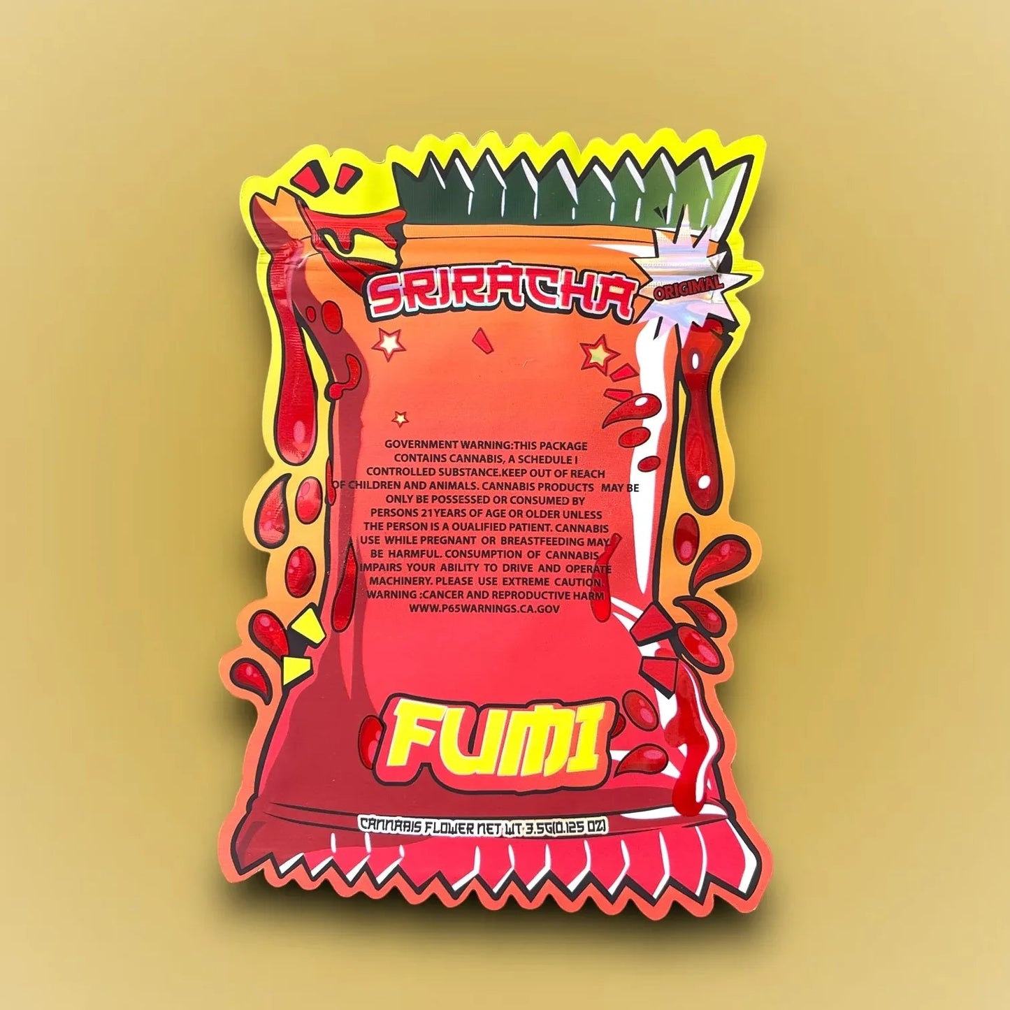 Fumi Sriracha cut out Mylar Bags 3.5g Die Cut Holographic Fumi New Version - Black Unicorn Hub