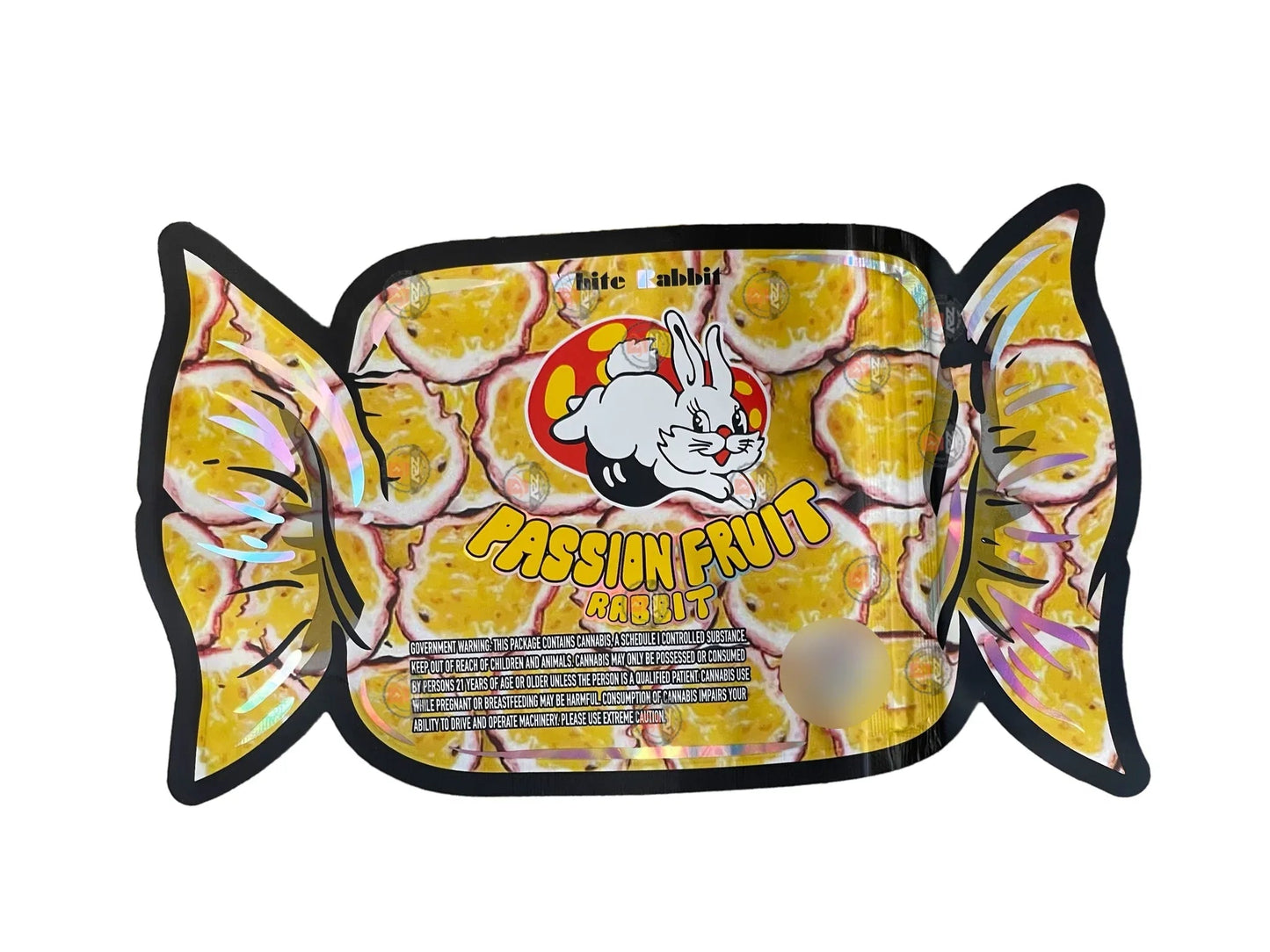 White Rabbit Passion Fruit Cut out Mylar zip lock bag 3.5G - Black Unicorn Hub