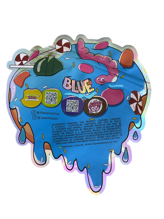 Blue Candy Donut 3.5g Mylar Bag Cut Out-Holographic