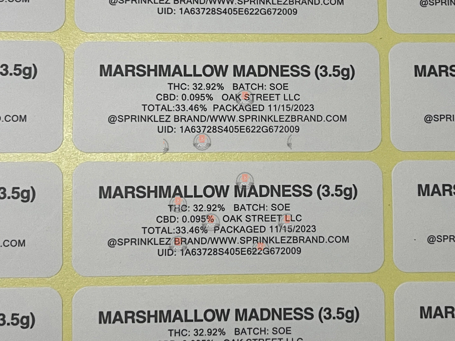 Sprinklez Madness Marshmallow Mylar Bags 3.5g Sticker base Bag -With stickers and labels - Black Unicorn Hub