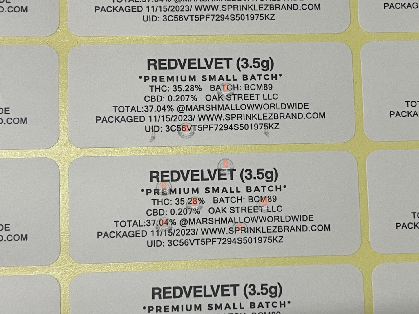 Sprinklez Red Velvet Marshmallow Mylar Bags 3.5g Sticker base Bag -With stickers and labels - Black Unicorn Hub