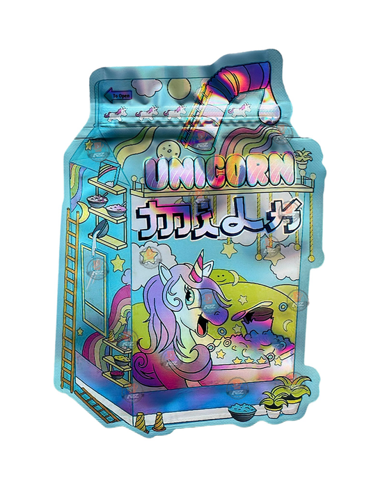 Unicorn Milk Mylar bag 3.5g cut out Empty Packaging- Holographic