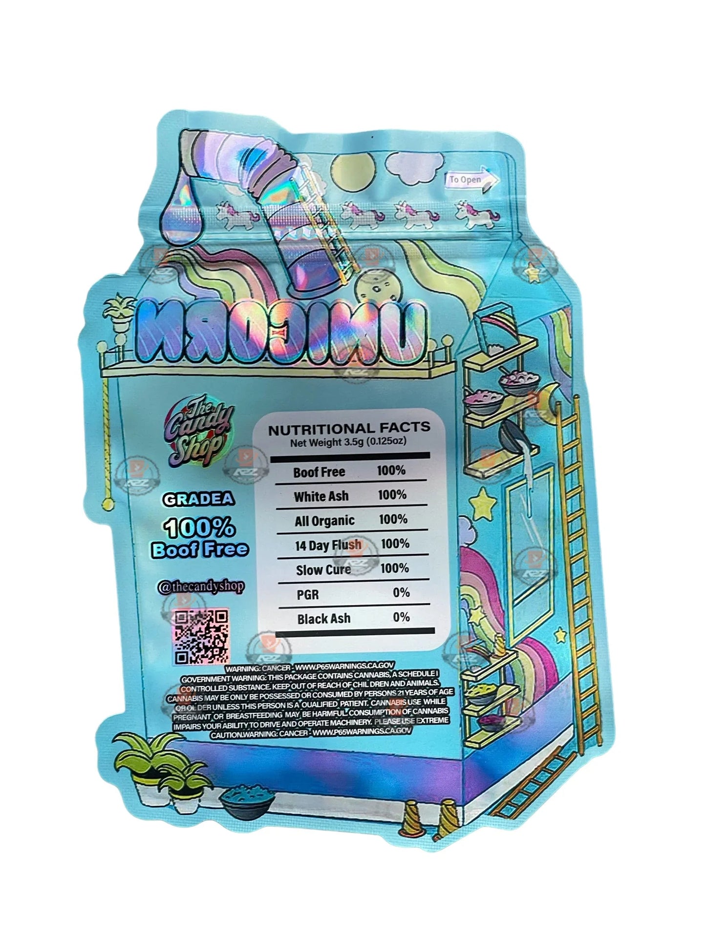 Unicorn Milk Mylar bag 3.5g cut out Empty Packaging- Holographic - Black Unicorn Hub