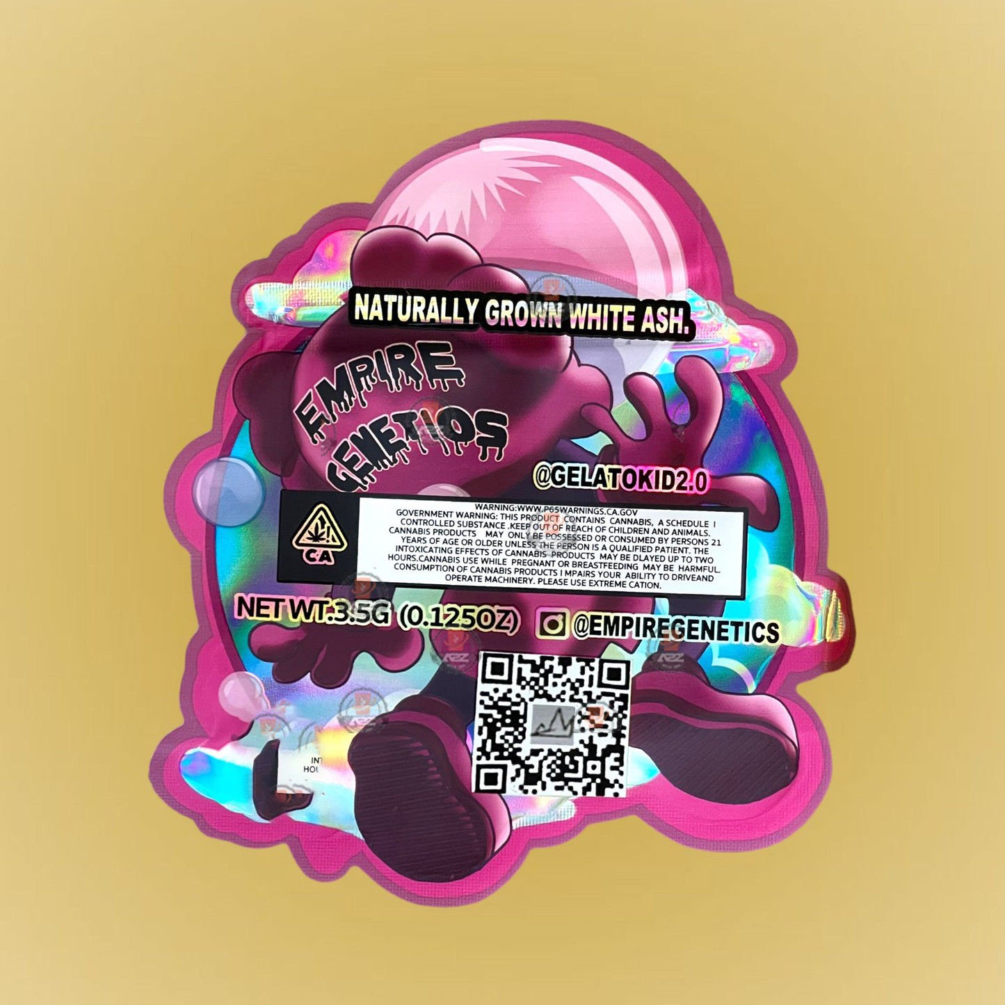 Sherb Money Bubblegum Kans 3.5G Mylar Bags- Empire Genetics Cut Out-Holographic