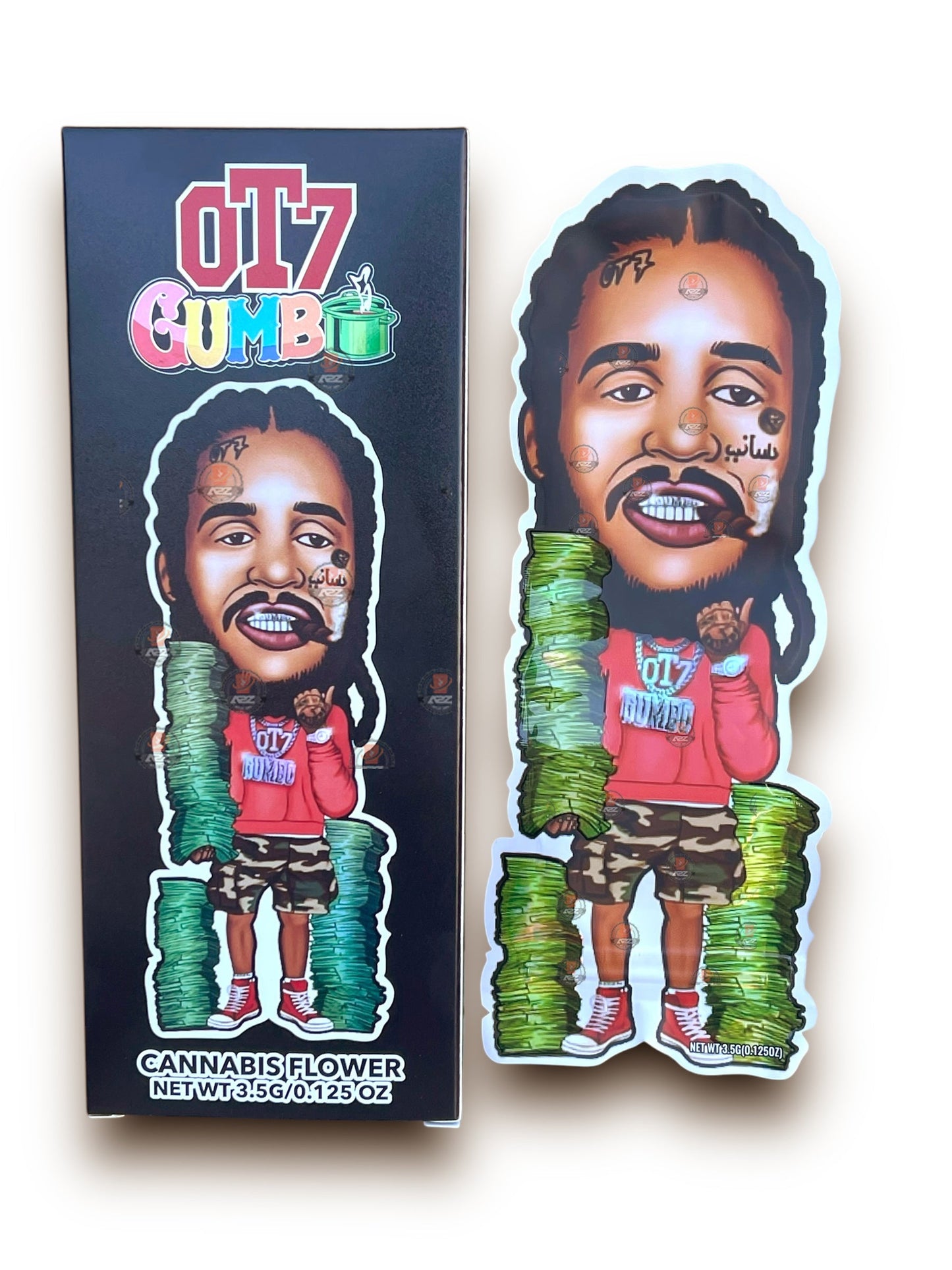 0T7 Quanny Gumbo Mylar Bags with Boxes 3.5g Box Packaging Holographic Fly Trap