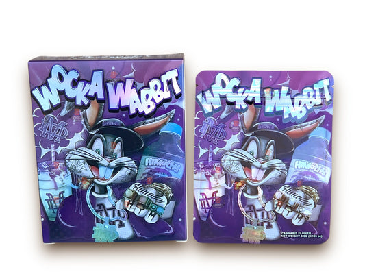 Wocka Wabbit Mylar Bags with Boxes 3.5g Box Packaging Holographic - Black Unicorn Hub