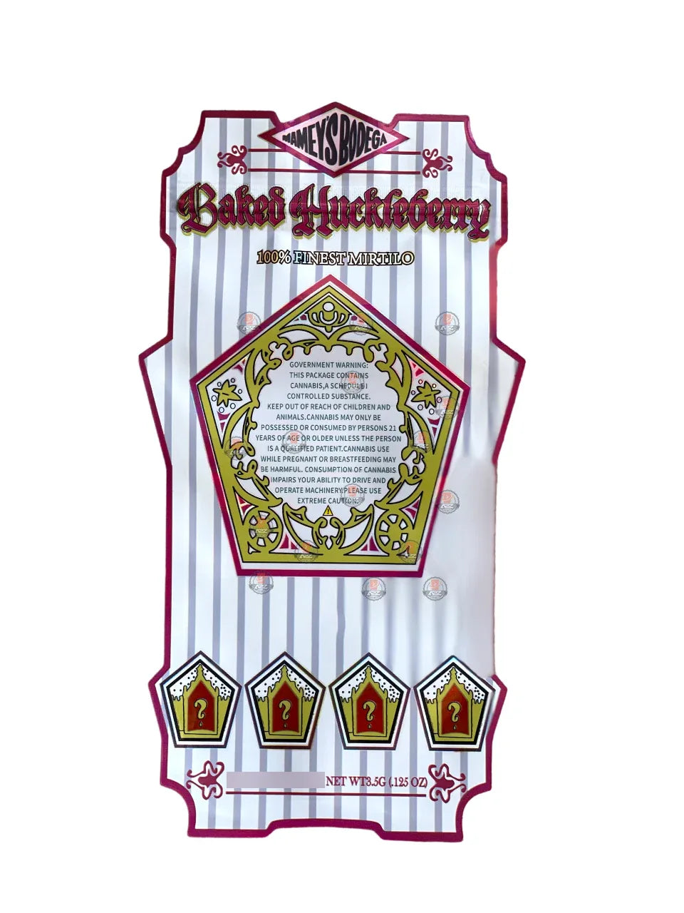 Mamey's Baked Huckleberry Bodega cut out Holographic Mylar zip lock bag 3.5G - Black Unicorn Hub