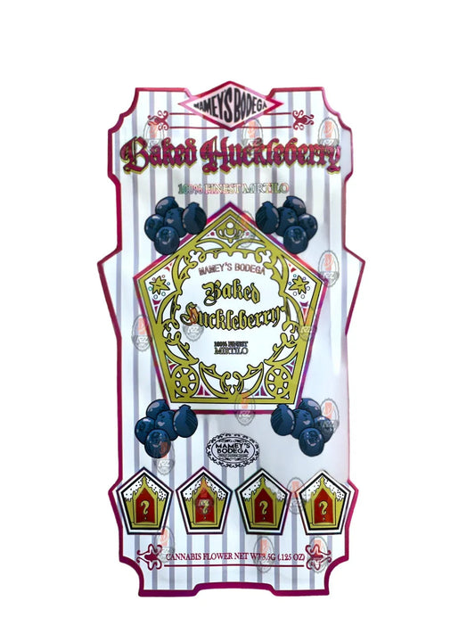 Mamey's Baked Huckleberry Bodega cut out Holographic Mylar zip lock bag 3.5G - Black Unicorn Hub