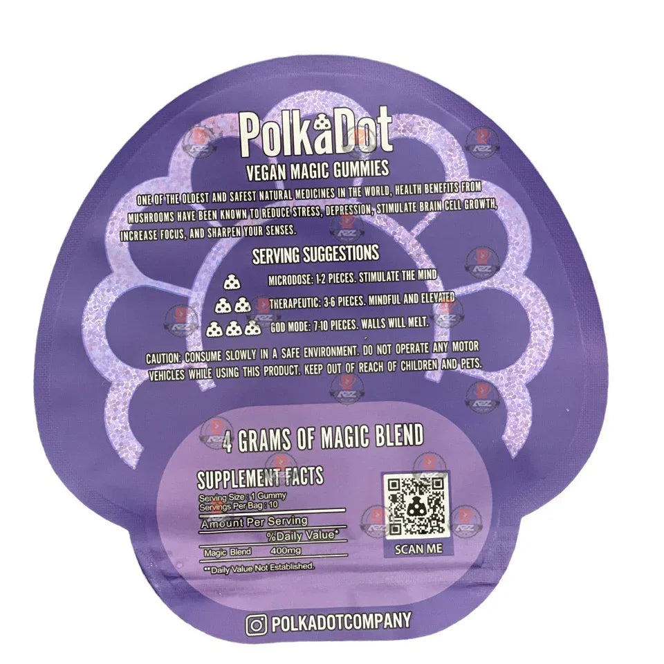Polkadot Gummies Grape Mylar bags 3.5g (Empty Bag-Packaging only) - Black Unicorn Hub
