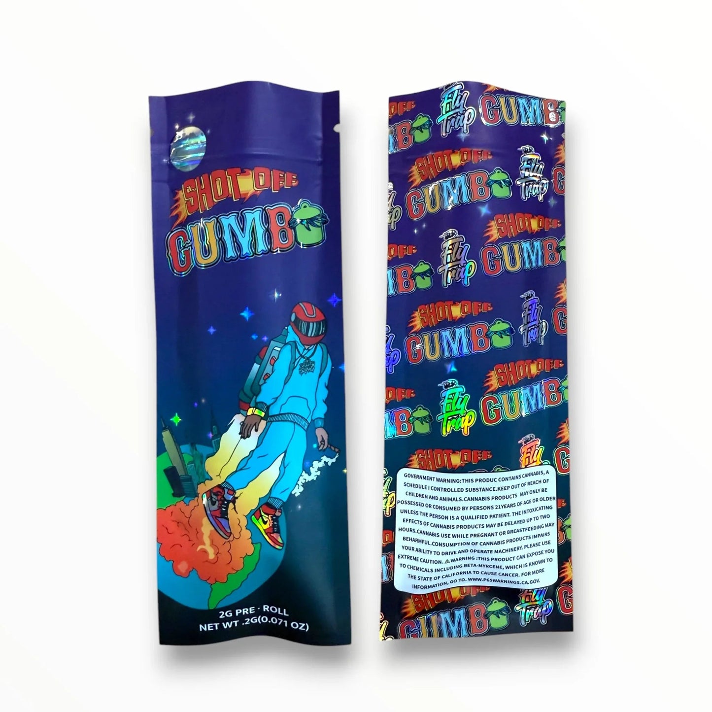 Gumbo Shot OFF 2 Gram Pre Roll Packaging Net Wt. 2g(0.071oz) Holographic - Black Unicorn Hub