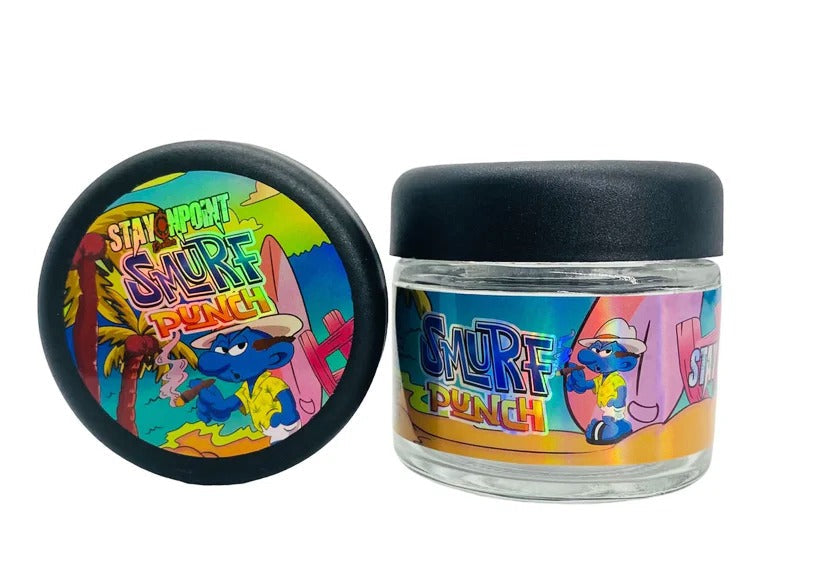 Smurf Punch 3.5g Glass Jars with Holographic Stickers