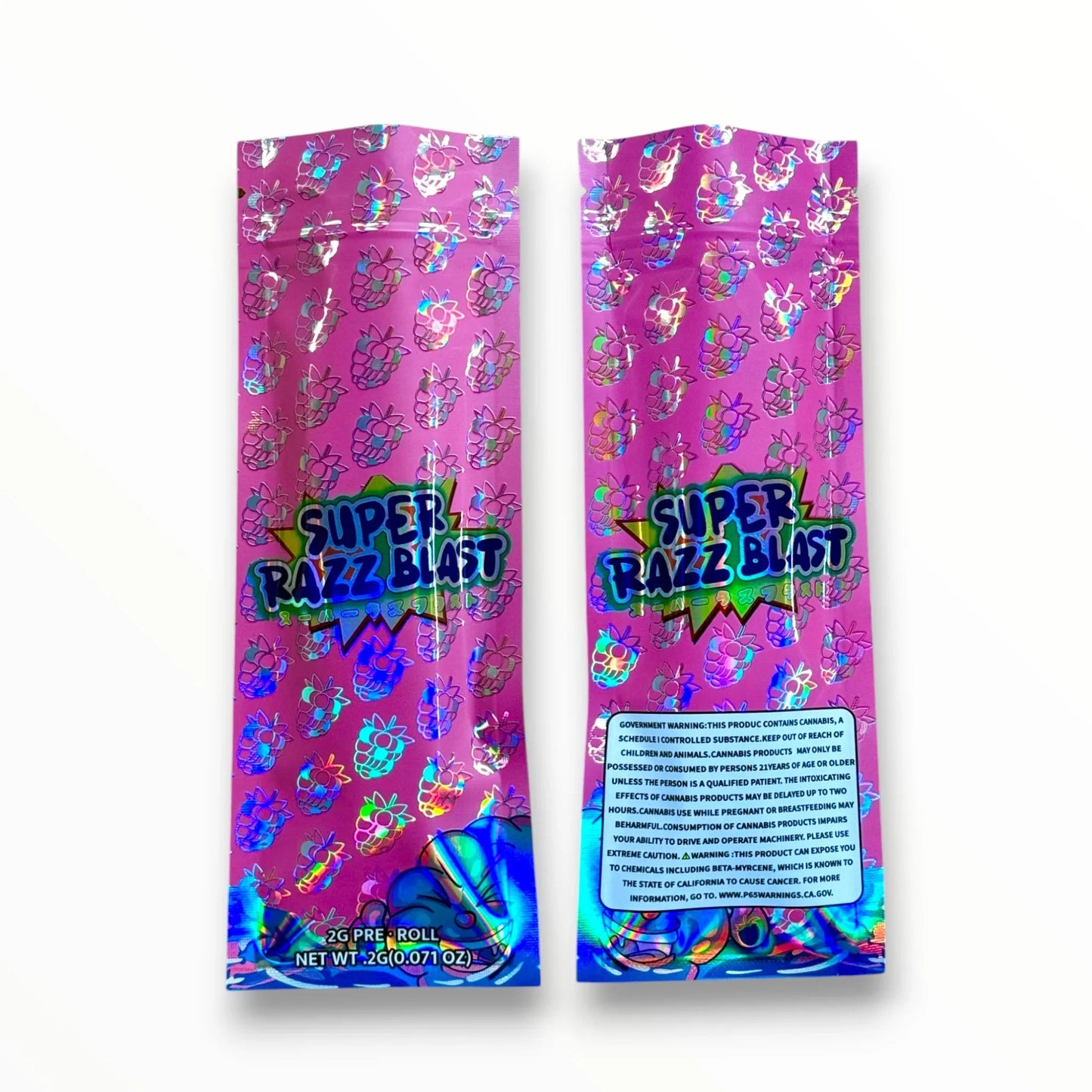 Super Razz Blast 2 Gram Pre Roll Packaging Net Wt. 2g(0.071oz) Holographic - Black Unicorn Hub