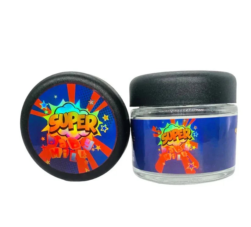 Super Baby Milk 3.5g Glass Jars with Holographic Stickers - Black Unicorn Hub