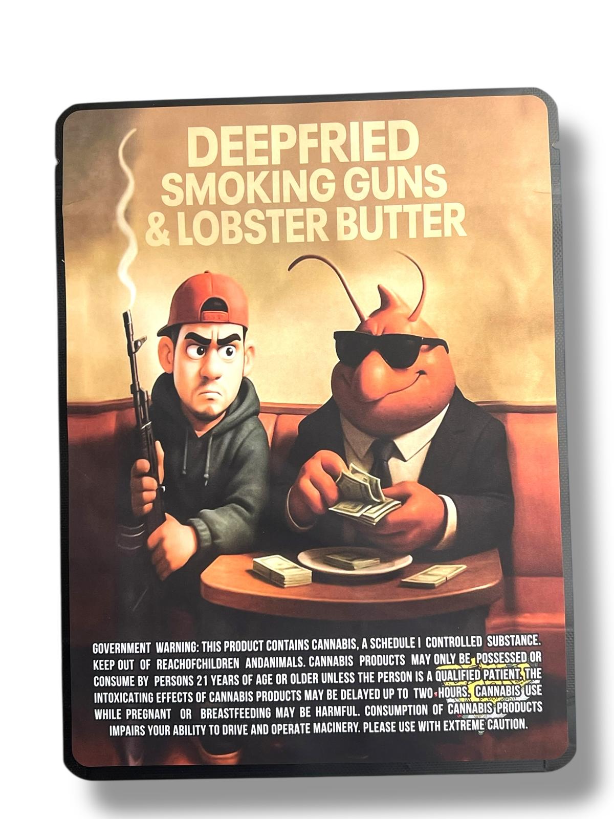 Deep Fried Smoking Guns & Lobster Butte Sticker Bag 1 OZ 28G empty Mylar bag 1-ounce