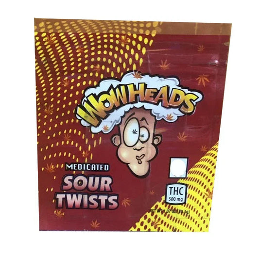 Wow Heads Sour Twist 500mg Mylar bags packaging only - Black Unicorn Hub