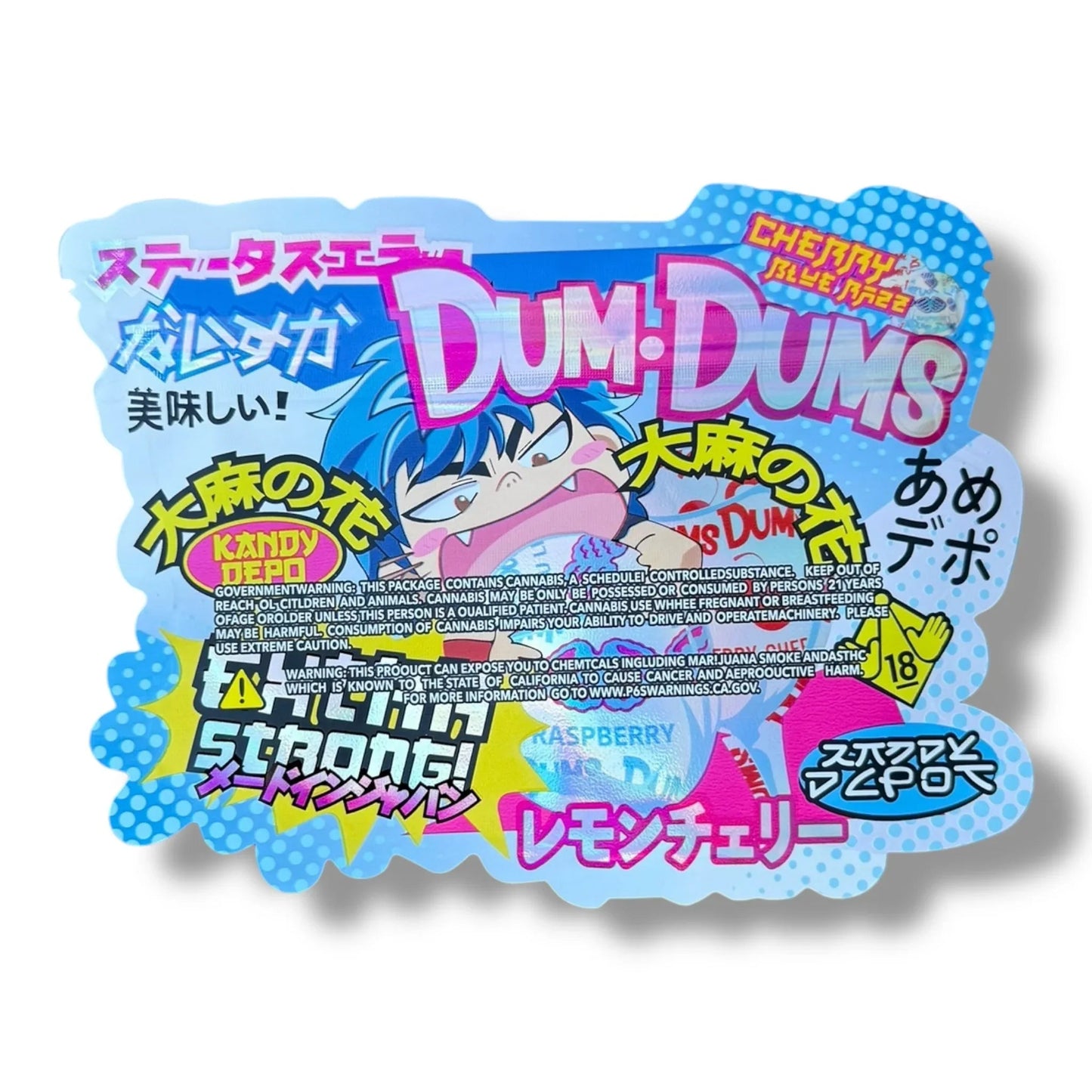 Kandy Depo Cherry Blue Razz Dum Dums Extra Strong Mylar Bag 3.5g shape bag - Black Unicorn Hub