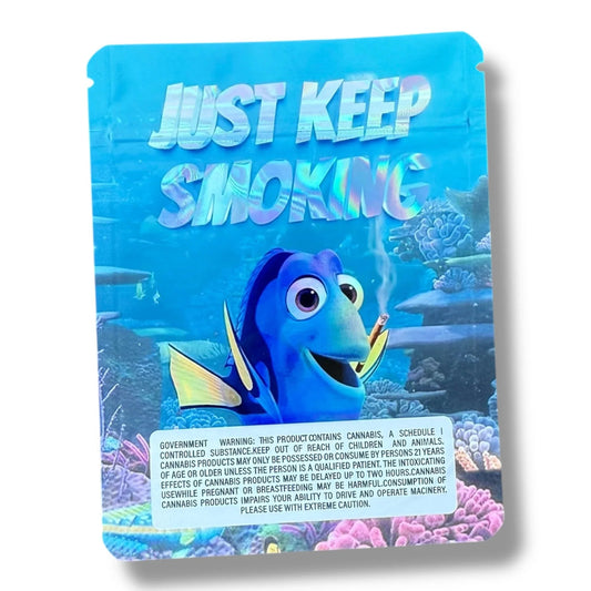 Deep Fried Just Keep Smoking 3.5g Sticker Mylar Bag- Packaging Only - Black Unicorn Hub
