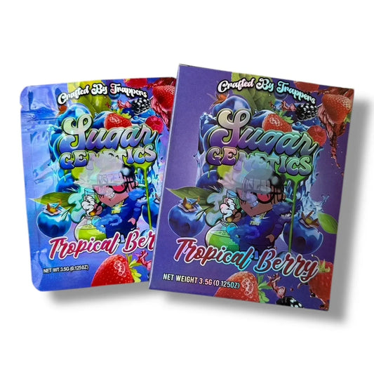 Sugar Genetics Tropical Berry Mylar Bags with Boxes 3.5g Box Packaging Crafted By Trappers - Black Unicorn Hub