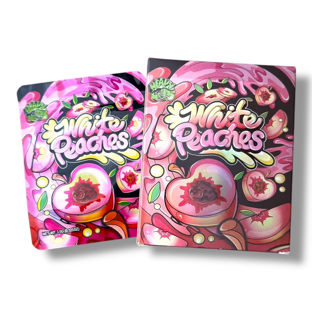 White Peaches Mylar Bags with Boxes 3.5g Box Packaging