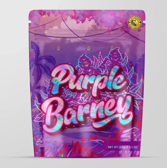 Purple Barney Holographic Mylar bag 3.5g - For Flower- Black Unicorn - Black Unicorn Hub
