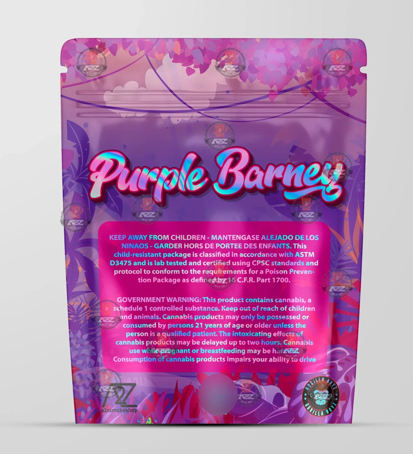 Purple Barney Holographic Mylar bag 3.5g - For Flower- Black Unicorn - Black Unicorn Hub