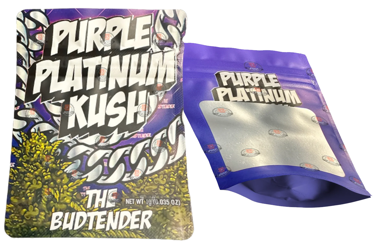 Purple Platinum Kush 1 Gram Mylar bags with window - Packaging Only - Black Unicorn Hub