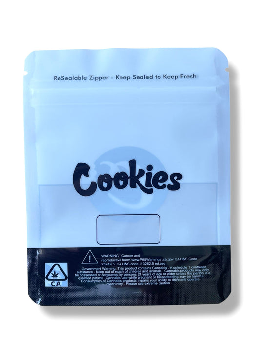 Cookies White with Window Mylar Bags 3.5 Grams Smell Proof Resealable Bags