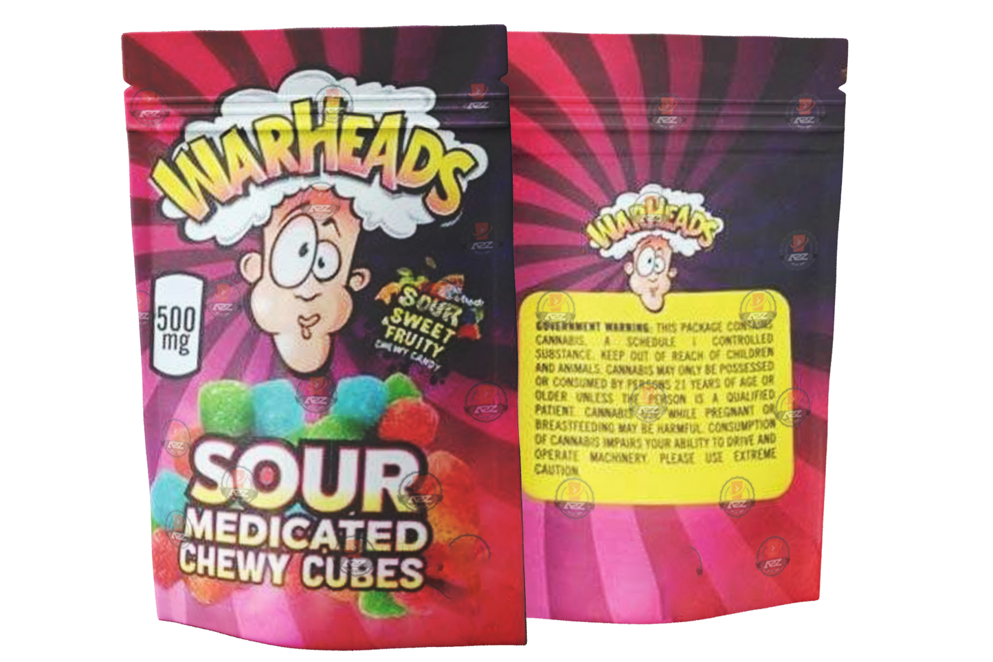 War Heads Sour Sweet Fruity 500mg Mylar bags packaging only