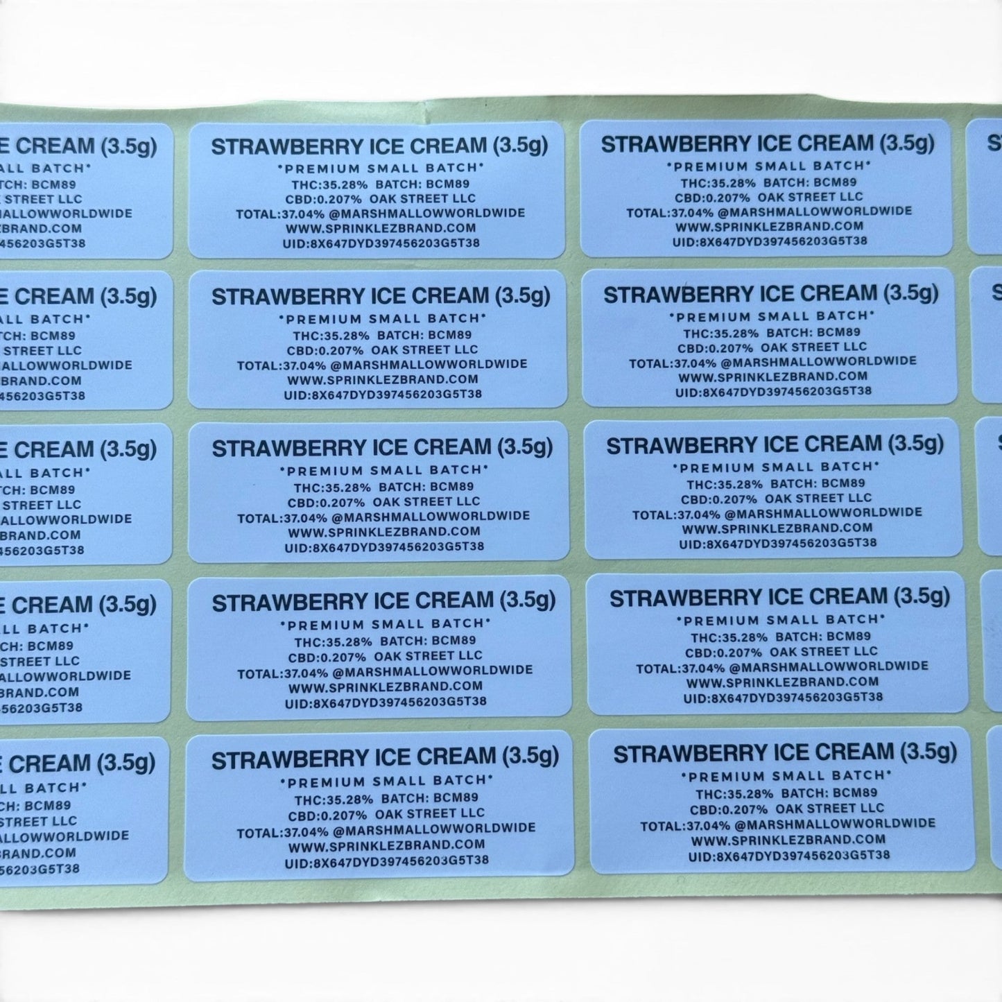 Sprinklez Strawberry Ice Cream 3.5G Mylar sticker Bags -With stickers and label