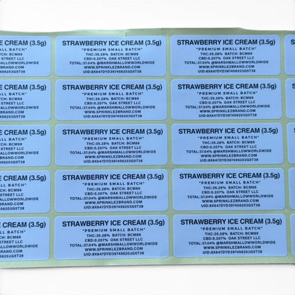 Sprinklez Strawberry Ice Cream 3.5G Mylar sticker Bags -With stickers and label