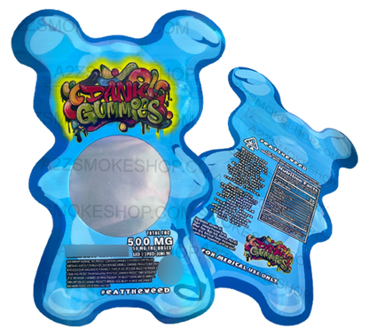 Dank Gummies Cut out 500mg  Mylar Bag with window  Blue - Packaging Only