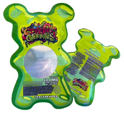 Dank Gummies Cut out 500mg  Mylar Bag with window  Green- Packaging Only